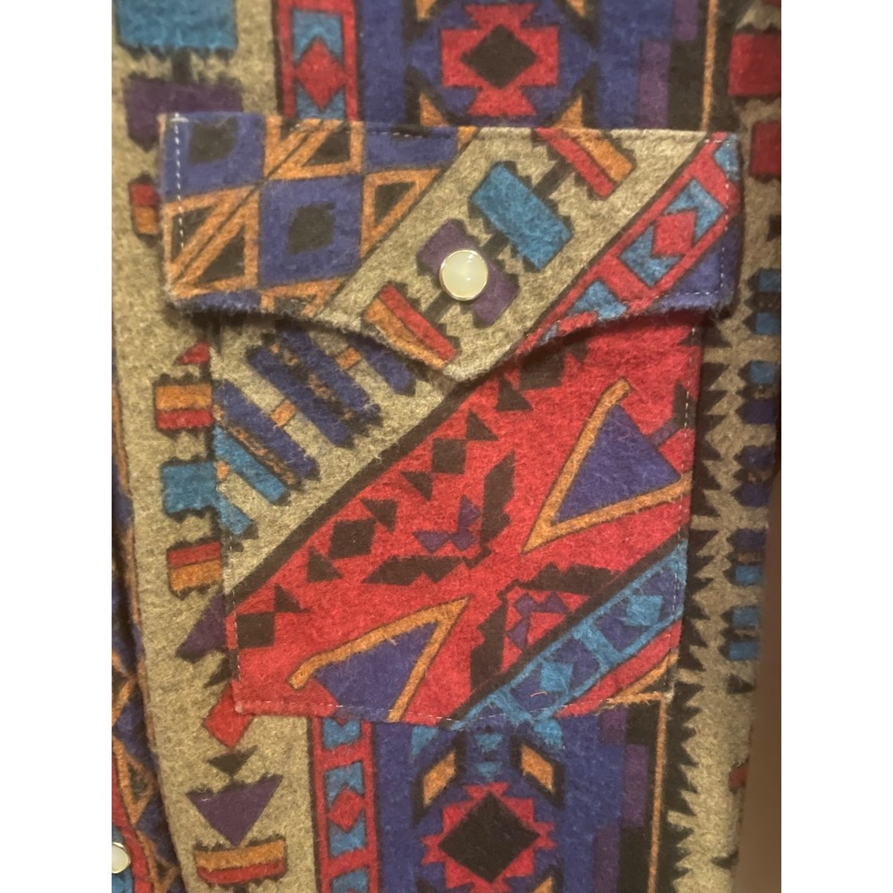 Vtg Saddle King Western Aztec Flannel Shirt Men's S USA Made Southwest Cowboy St